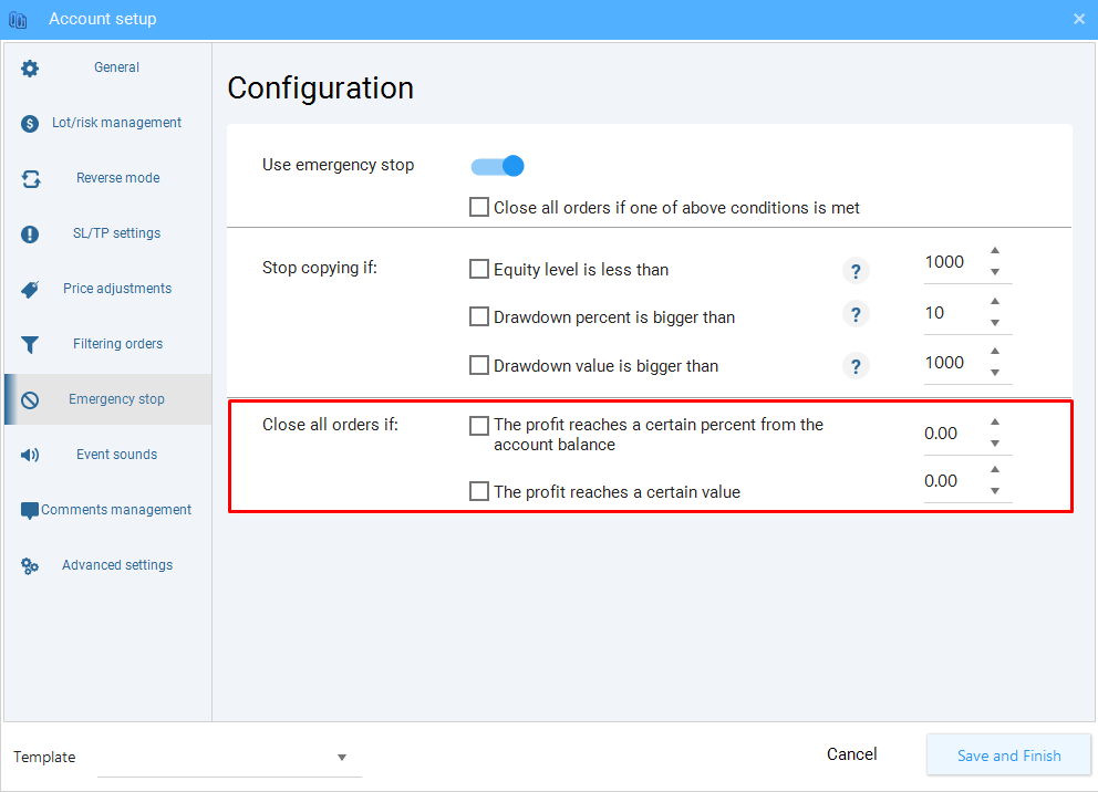 Profit Based Order Closure in trading copier