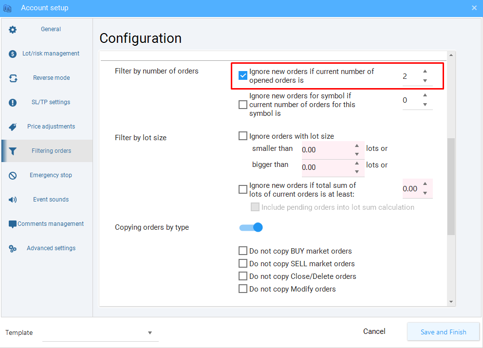 Check the highlighted option of Forex Copy software