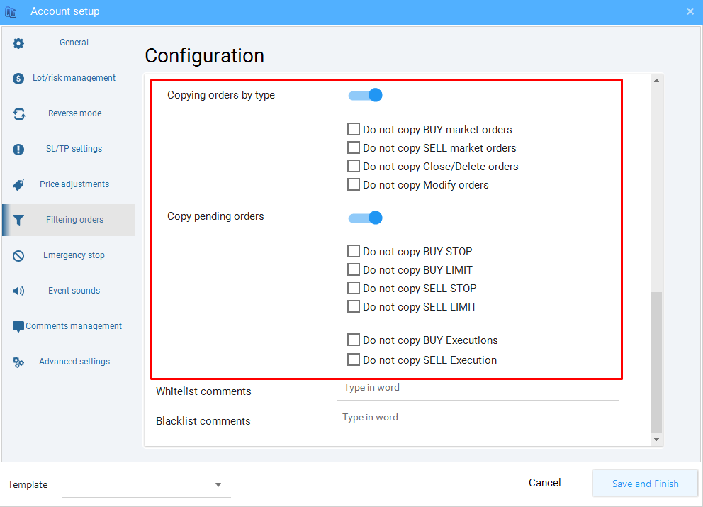 You can restrict copying some orders as shown under the rectangle