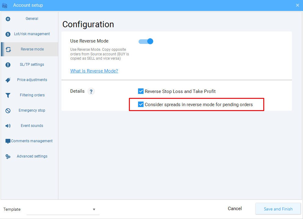 Select the highlighted option to consider spreads in trading copier