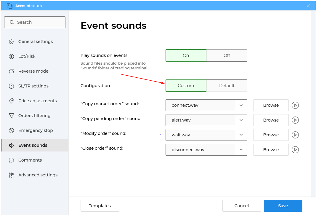 Custom sound when some event happens