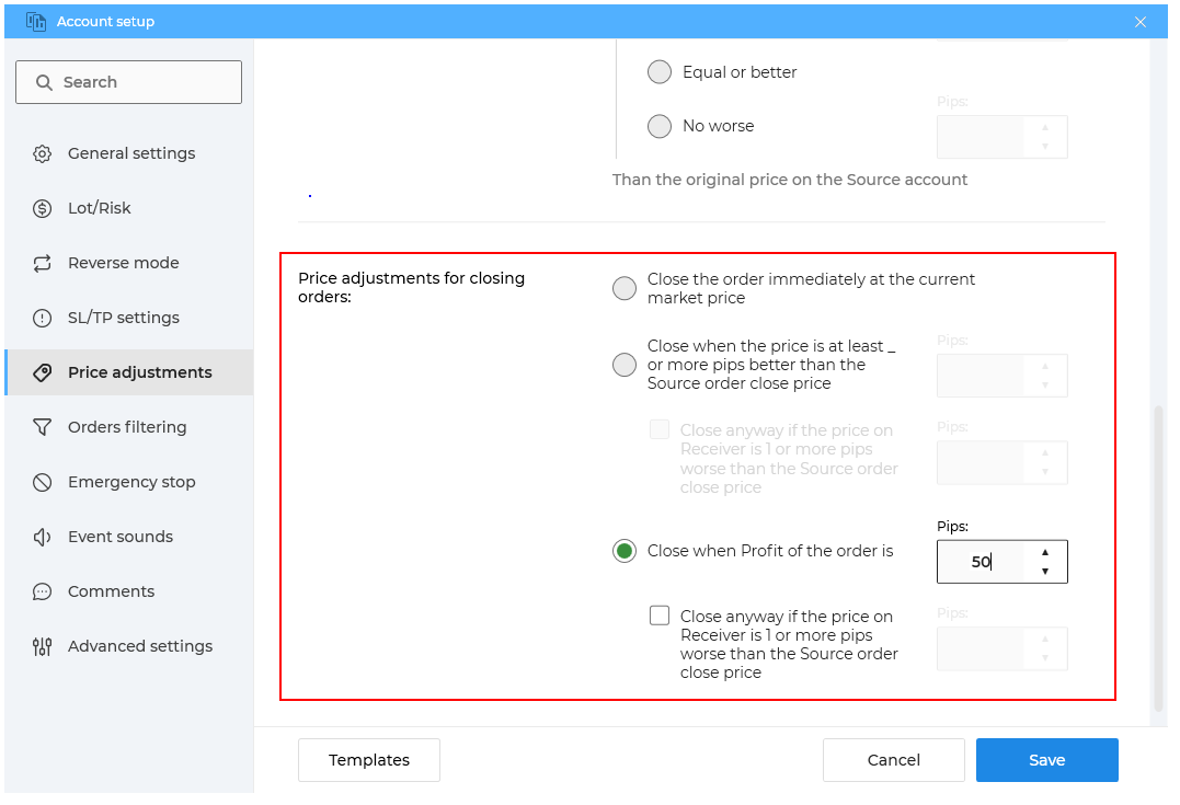 How to not to close losing orders on Receiver account