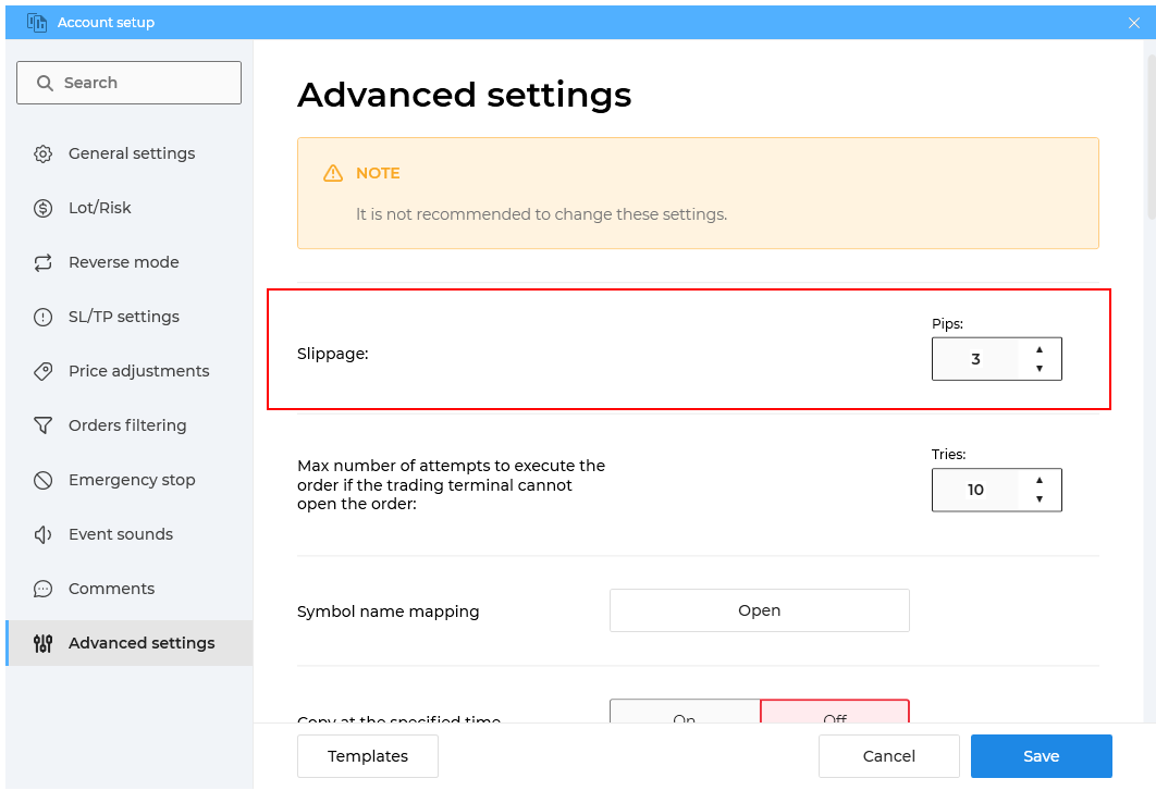 How to change slippage