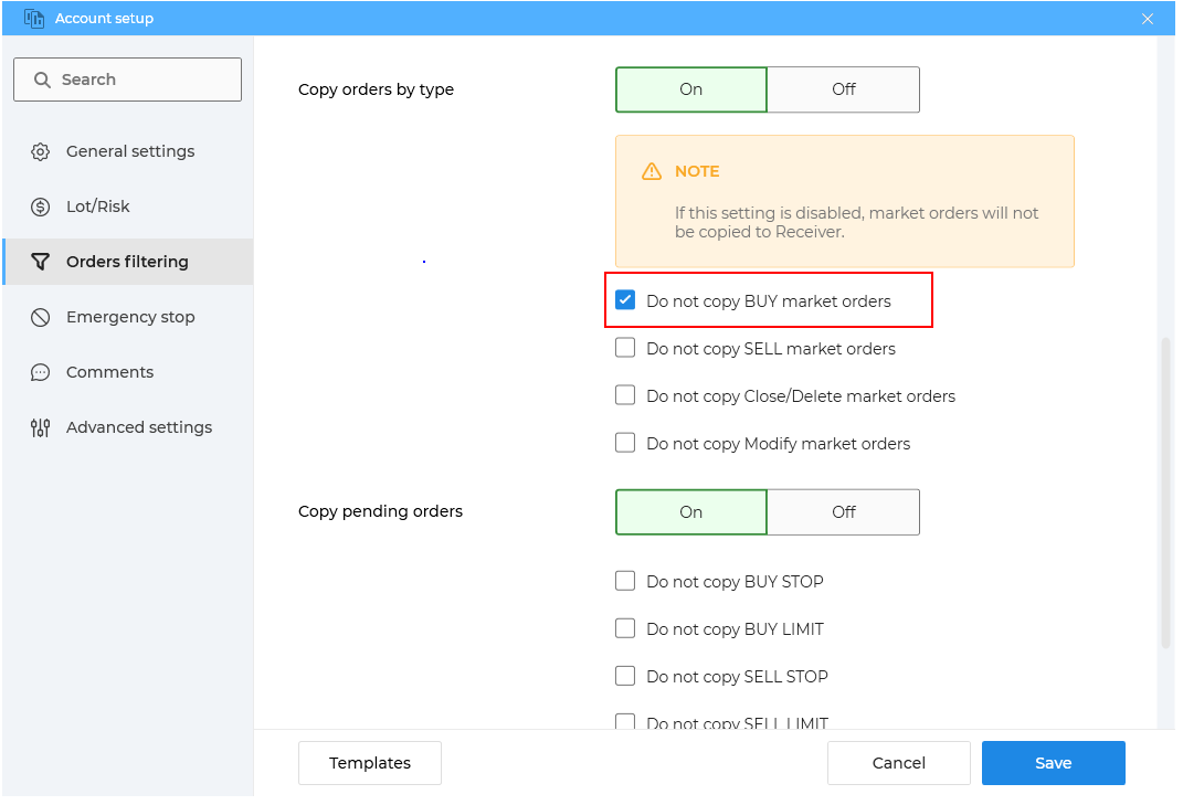 How to copy do not copy BUY orders