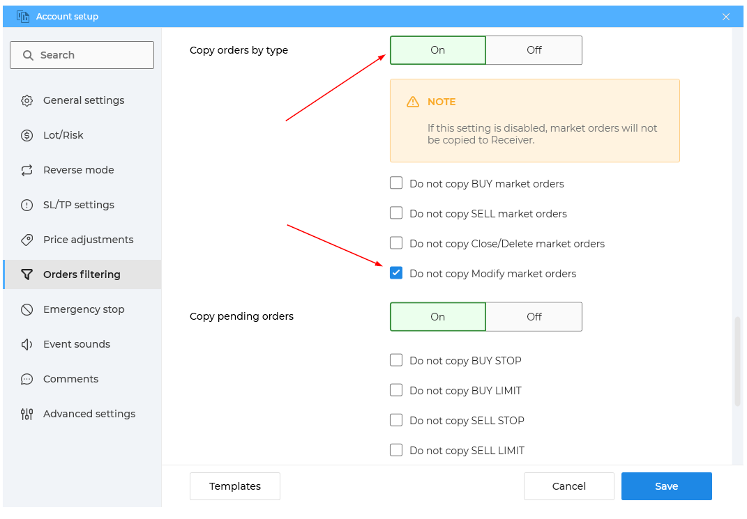 How to copy do not copy Modify Orders