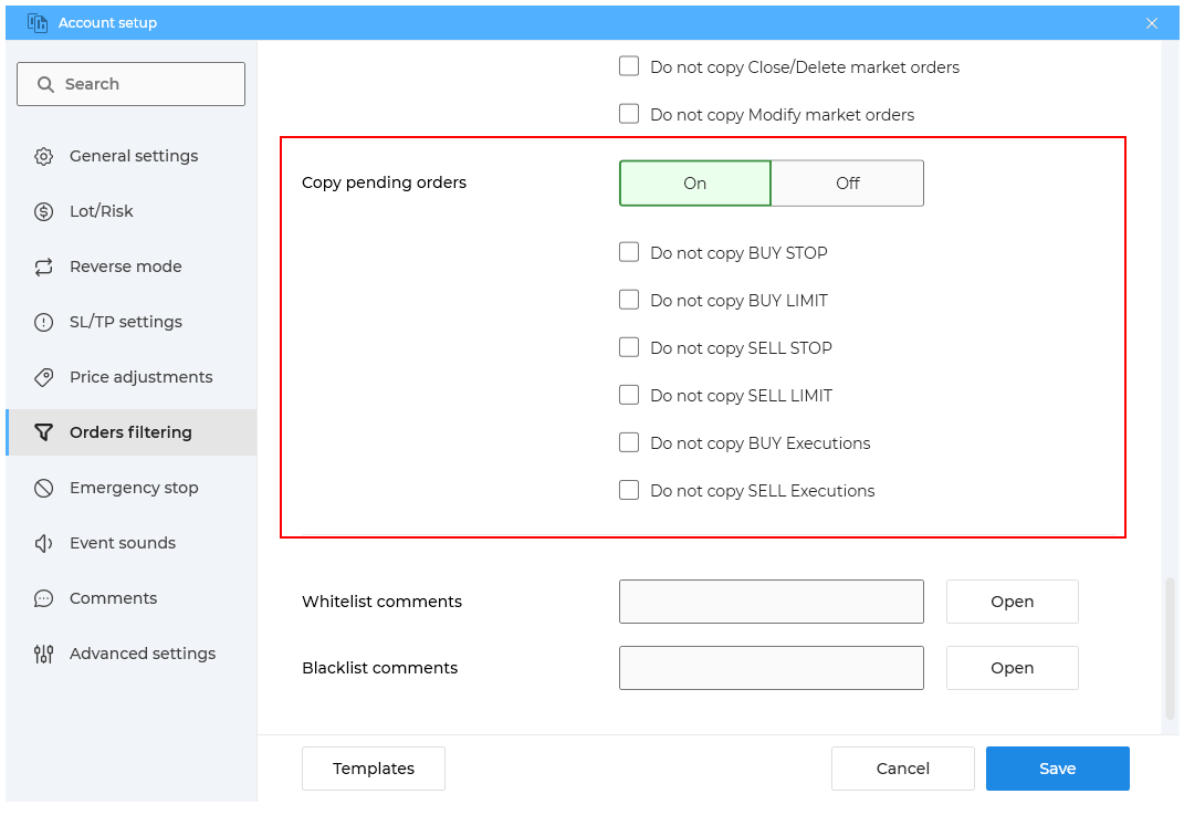 How to copy do not copy Pending orders