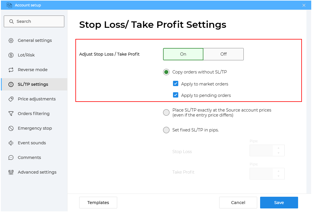 Ignore SL and TP for market orders